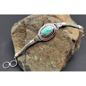 NEW Sterling Silver Filigree Turquoise Bracelet Adjustable Size 7-8 Native Gift